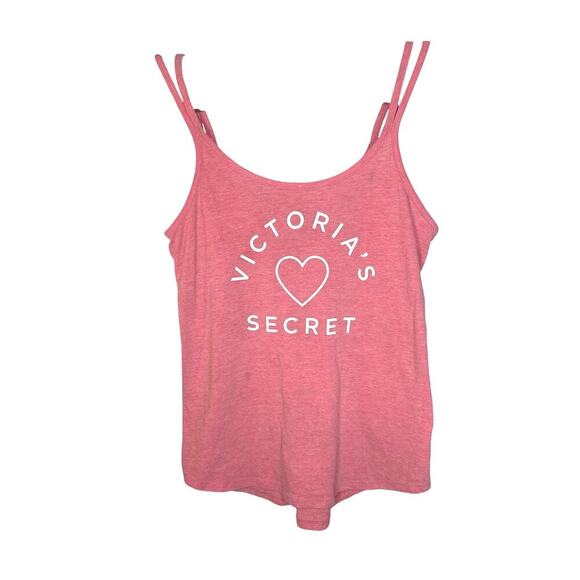 Victoria's Secret XS Pink Strappy Tank Top Soft Stretch White Logo Heart - Picture 1 of 5